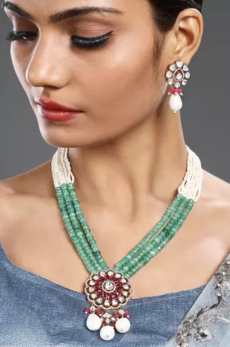 Multicolor gold polish brass necklace set