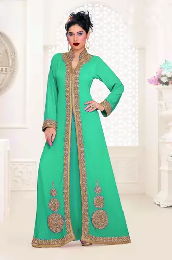 Sea Green color Full Sleeves Handmade Moroccan Kaftan