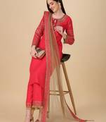 Elegant Embroidered Silk Kurta and Pant Set with Net Dupatta