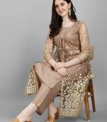 Brown Santoon Floral Embroidered Salwar Suit with Stylish Jacket
