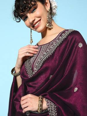 Wine Chiffon Embroidered Kurta Sets 3