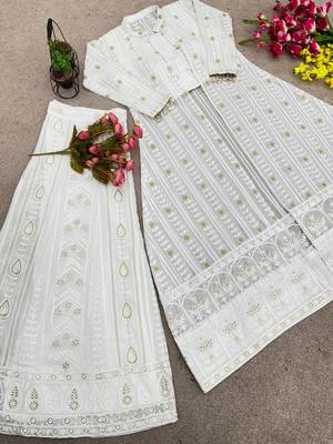White Georgette Cape Style Kurta Set with Golden Sequin Embroidery 6