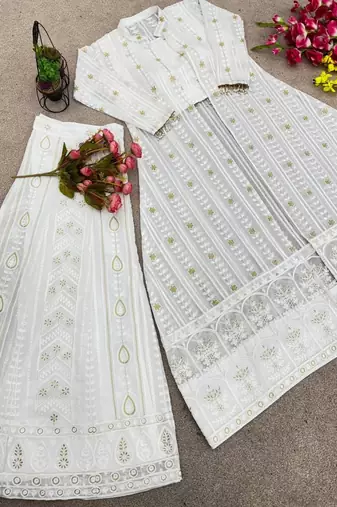 White Georgette Cape Style Kurta Set with Golden Sequin Embroidery