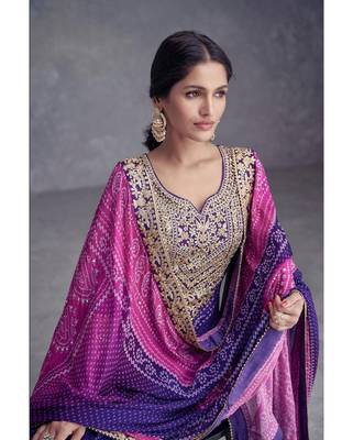 Royal Violet Chiffon Embroidered Kurta Set with Graceful Elegance 2