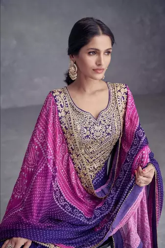 Royal Violet Chiffon Embroidered Kurta Set with Graceful Elegance