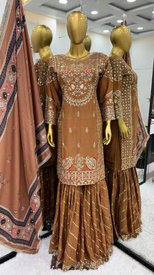 Brown Stitched Salwar Suit with Chiffon Embroidery 1