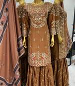 Brown Stitched Salwar Suit with Chiffon Embroidery