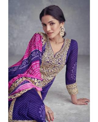 Royal Violet Chiffon Embroidered Kurta Set with Graceful Elegance 3