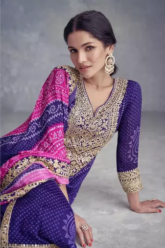 Royal Violet Chiffon Embroidered Kurta Set with Graceful Elegance