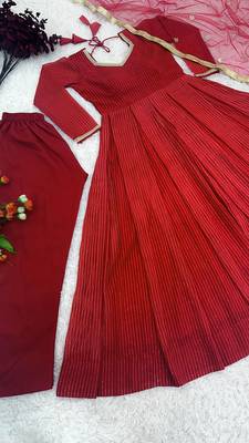 Stunning Red Georgette Embroidered Salwar Suit with Net Dupatta and Cotton Pants 5