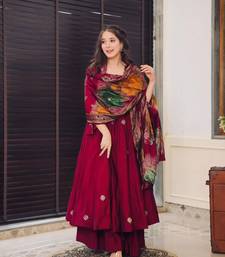 Maroon Chiffon Embroidered Kurta Sets