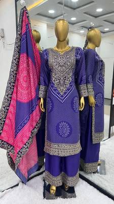 Royal Violet Chiffon Embroidered Kurta Set with Graceful Elegance 4