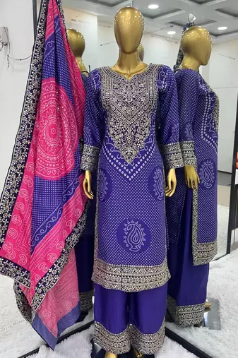 Royal Violet Chiffon Embroidered Kurta Set with Graceful Elegance