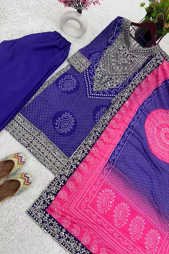 Royal Violet Chiffon Embroidered Kurta Set with Graceful Elegance