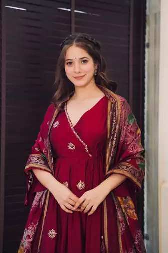 Maroon Chiffon Embroidered Kurta Sets