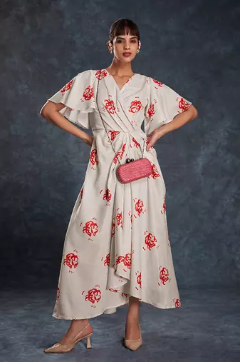 White and red floral maxi dress