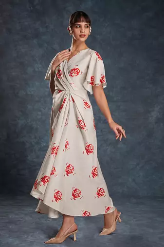White and red floral maxi dress