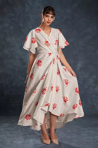 White and red floral maxi dress