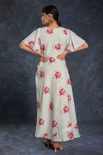 White and red floral maxi dress
