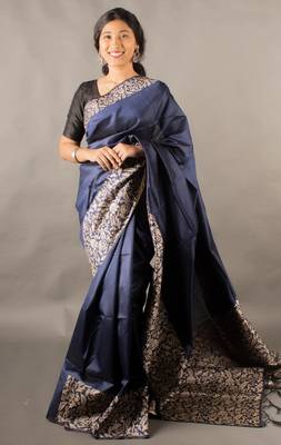 Banglori Raw Silk Saree With Rich Pallu And Bontrast Blouse Piece 1