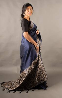 Banglori Raw Silk Saree With Rich Pallu And Bontrast Blouse Piece 5