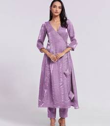 Lavender angrakha style v-neck kurta set