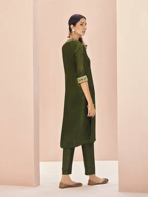 Olive green embellished kurta set 2