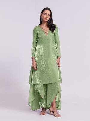 Sage green embellished kurta set 1