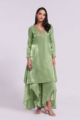 Sage green embellished kurta set
