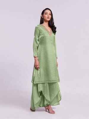 Sage green embellished kurta set 2