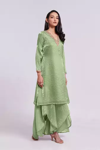 Sage green embellished kurta set
