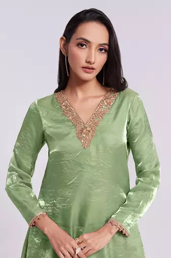 Sage green embellished kurta set