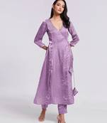 Lavender angrakha style v-neck kurta set