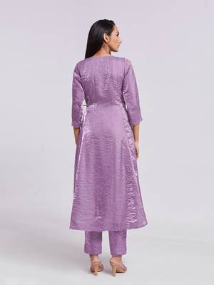 Lavender angrakha style v-neck kurta set 5