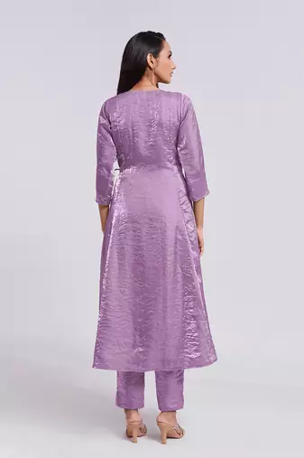 Lavender angrakha style v-neck kurta set