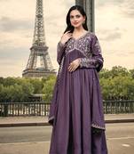 Women's Silk Blend Embroidery Alia Cut Kurta Pant Set with Dupatta