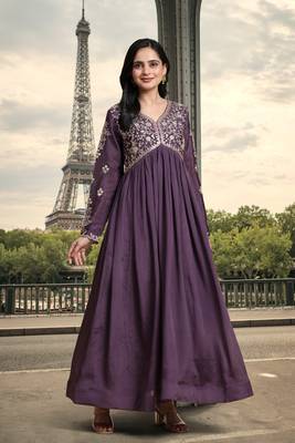 Trendmalls Women's Silk Blend Embroidery Alia Cut Kurta Pant Set with Dupatta 5