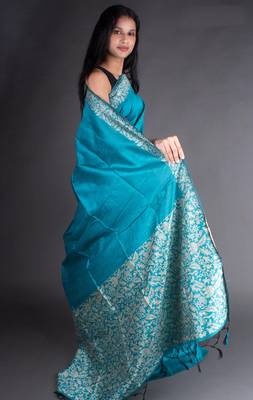 Banglori Raw Silk Saree With Rich Pallu And Bontrast Blouse Piece 3
