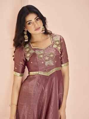 Coral embroidered organza anarkali style gown 5