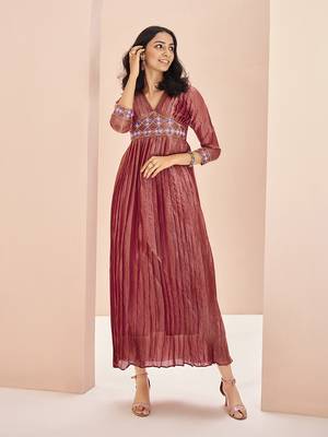 Coral embellished organza pleated gown dress 1