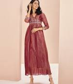 Coral embellished organza pleated gown dress