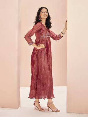 Coral embellished organza pleated gown dress 2