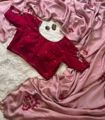 Soft Two-Tone Rangoli Silk Blend Saree With Triple Cutdana Border And Velvet Designer Blouse