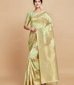 Pista Green Leheriya Zari Woven Design Linen Saree