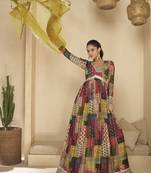 Multi color glorious readymade georgette gown with dupatta