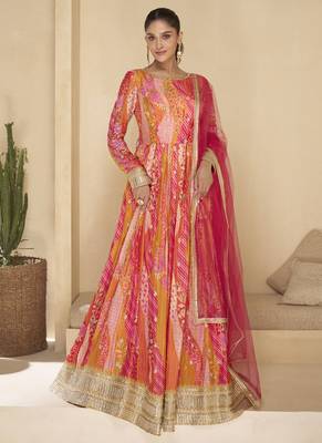Multi color glorious readymade georgette gown with dupatta 1