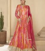 Multi color glorious readymade georgette gown with dupatta