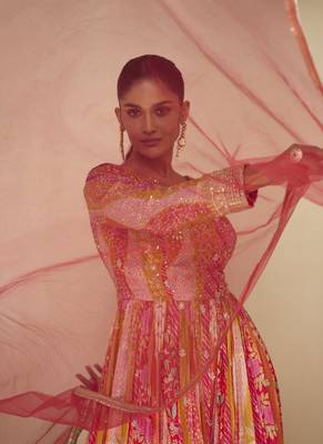 Multi color glorious readymade georgette gown with dupatta 4