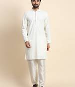 Off white georgette fabric ethnic and partywear kurta payjama for traditional indian ceremonial looks