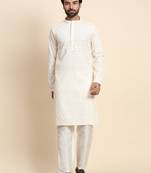 Cream cotton fabric ethnic and partywear kurta payjama for traditional indian ceremonial looks